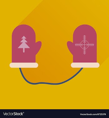 Flat icon with long shadow mittens and snowflakes vector image