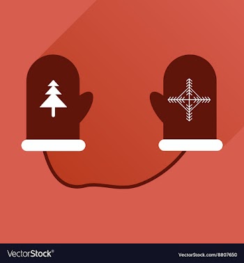 Flat icon with long shadow mittens and snowflakes vector image