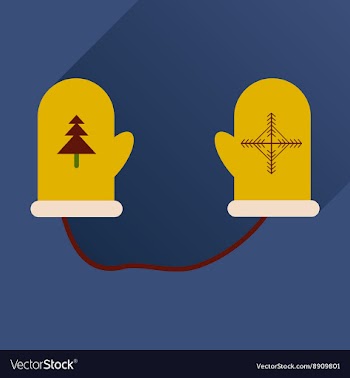 Flat icon with long shadow mittens and snowflakes vector image