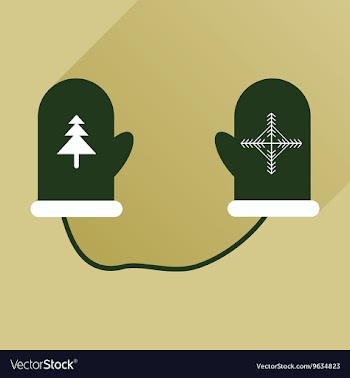Flat icon with long shadow mittens and snowflakes vector image