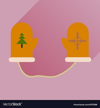 Flat icon with long shadow mittens and snowflakes vector image