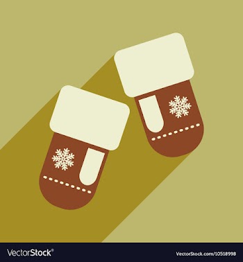 Flat icon with long shadow mittens snowflakes vector image