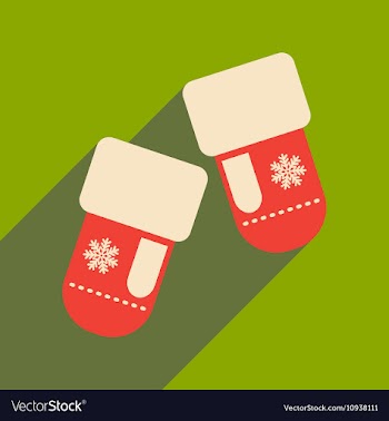Flat icon with long shadow mittens snowflakes vector image