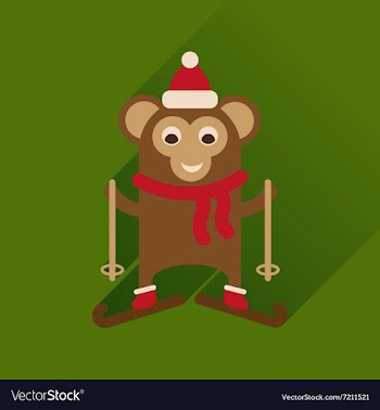 Flat icon with long shadow monkey skiing vector image