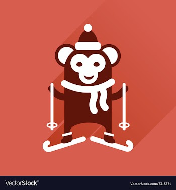 Flat icon with long shadow monkey skiing vector image