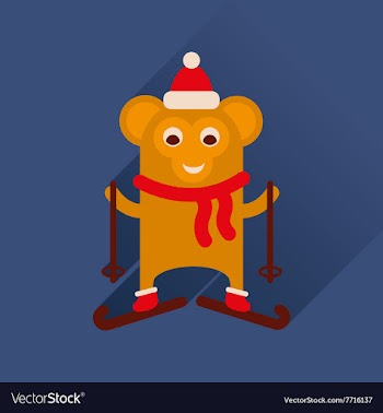 Flat icon with long shadow monkey skiing vector image