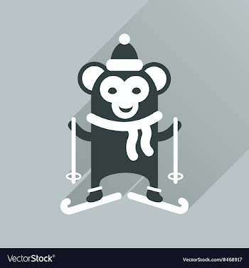 Flat icon with long shadow monkey skiing vector image