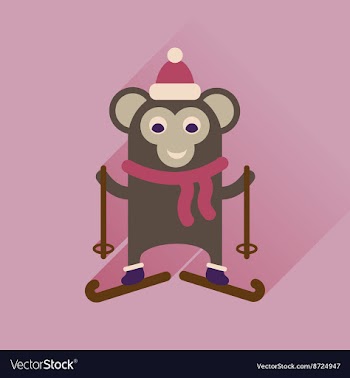 Flat icon with long shadow monkey skiing vector image