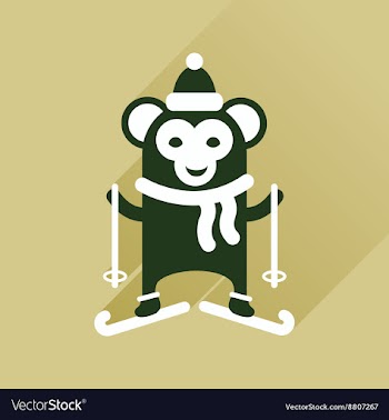 Flat icon with long shadow monkey skiing vector image