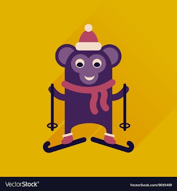 Flat icon with long shadow monkey skiing vector image