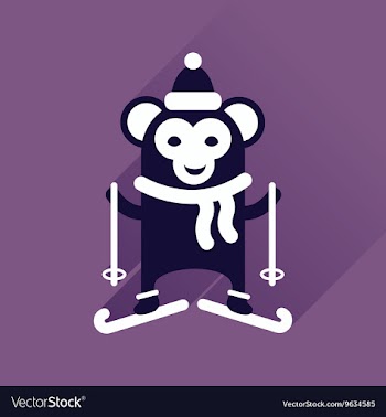 Flat icon with long shadow monkey skiing vector image