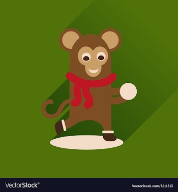 Flat icon with long shadow monkey snow vector image