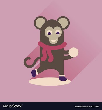 Flat icon with long shadow monkey snow vector image