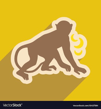 Flat icon with long shadow monkey with bananas vector image