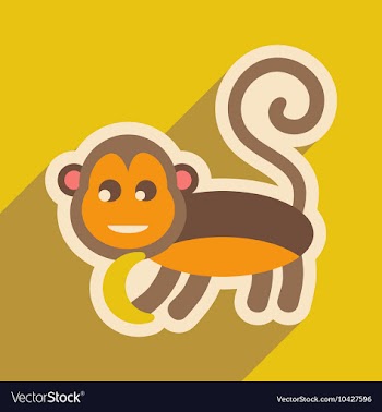 Flat icon with long shadow monkey with bananas vector image