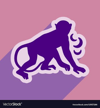 Flat icon with long shadow monkey with bananas vector image