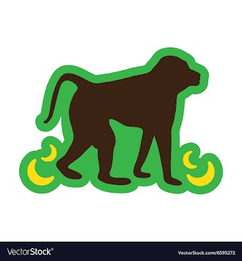Flat icon with long shadow monkey with bananas vector image