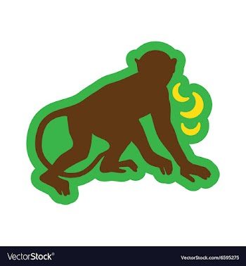 Flat icon with long shadow monkey with bananas vector image