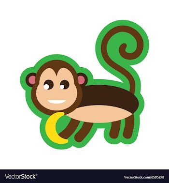 Flat icon with long shadow monkey with bananas vector image