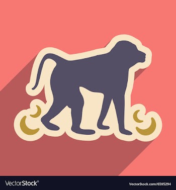 Flat icon with long shadow monkey with bananas vector image