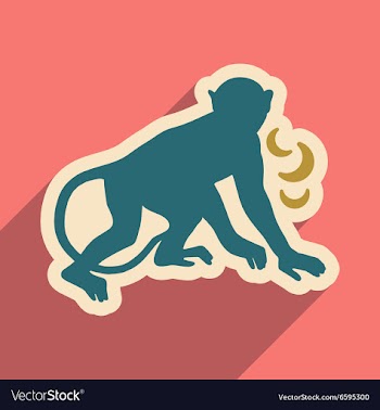 Flat icon with long shadow monkey with bananas vector image