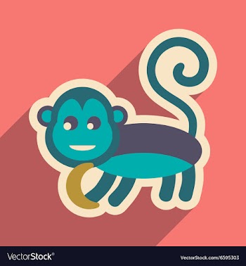 Flat icon with long shadow monkey with bananas vector image