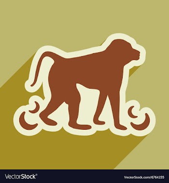 Flat icon with long shadow monkey with bananas vector image