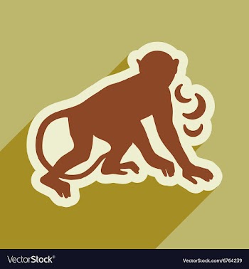 Flat icon with long shadow monkey with bananas vector image