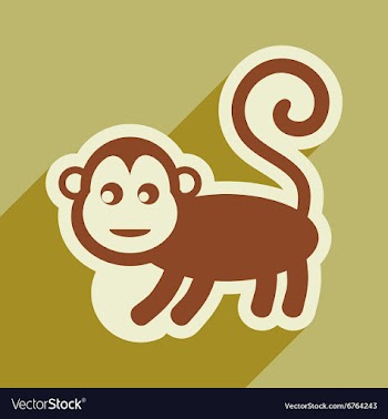 Flat icon with long shadow monkey with bananas vector image
