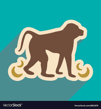 Flat icon with long shadow monkey with bananas vector image