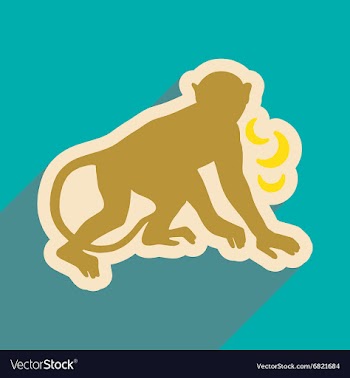 Flat icon with long shadow monkey with bananas vector image