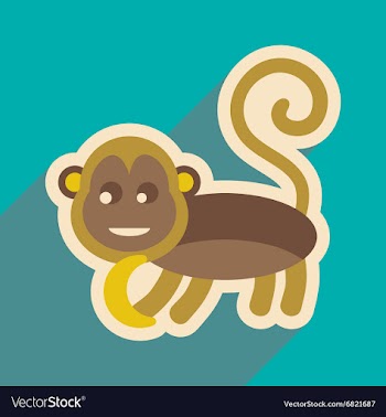 Flat icon with long shadow monkey with bananas vector image