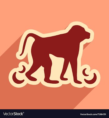 Flat icon with long shadow monkey with bananas vector image