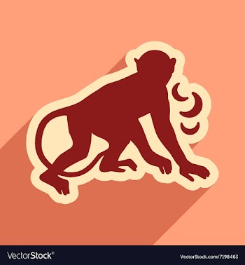 Flat icon with long shadow monkey with bananas vector image