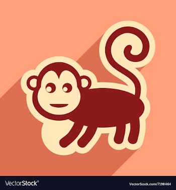 Flat icon with long shadow monkey with bananas vector image