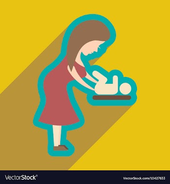 Flat icon with long shadow mother and child vector image