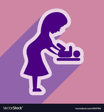 Flat icon with long shadow mother and child vector image