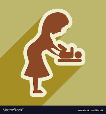 Flat icon with long shadow mother and child vector image