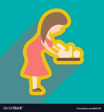 Flat icon with long shadow mother and child vector image