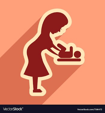 Flat icon with long shadow mother and child vector image