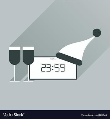 Flat icon with long shadow New Year clock glasses vector image
