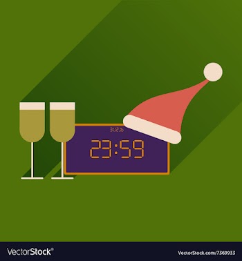 Flat icon with long shadow New Year clock glasses vector image