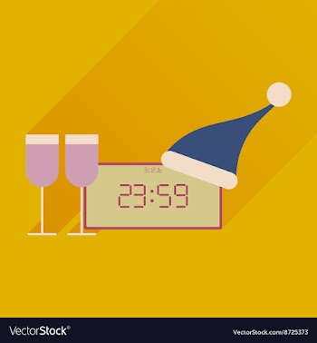 Flat icon with long shadow New Year clock glasses vector image