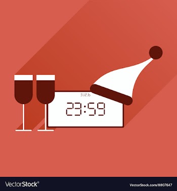 Flat icon with long shadow New Year clock glasses vector image
