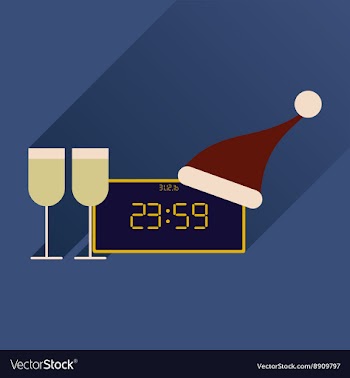 Flat icon with long shadow New Year clock glasses vector image
