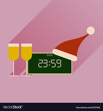 Flat icon with long shadow New Year clock glasses vector image