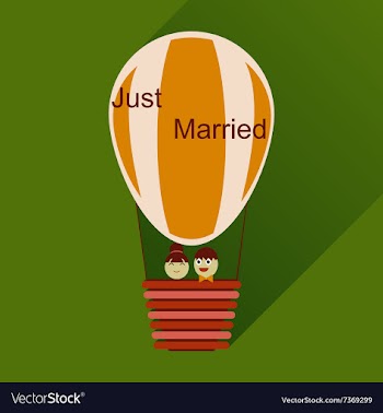 Flat icon with long shadow newlyweds in balloon vector image