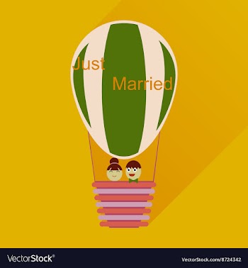 Flat icon with long shadow newlyweds in balloon vector image