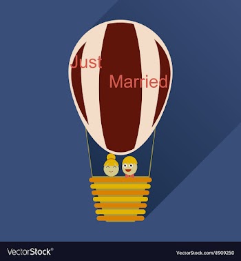 Flat icon with long shadow newlyweds in balloon vector image