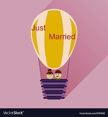 Flat icon with long shadow newlyweds in balloon vector image